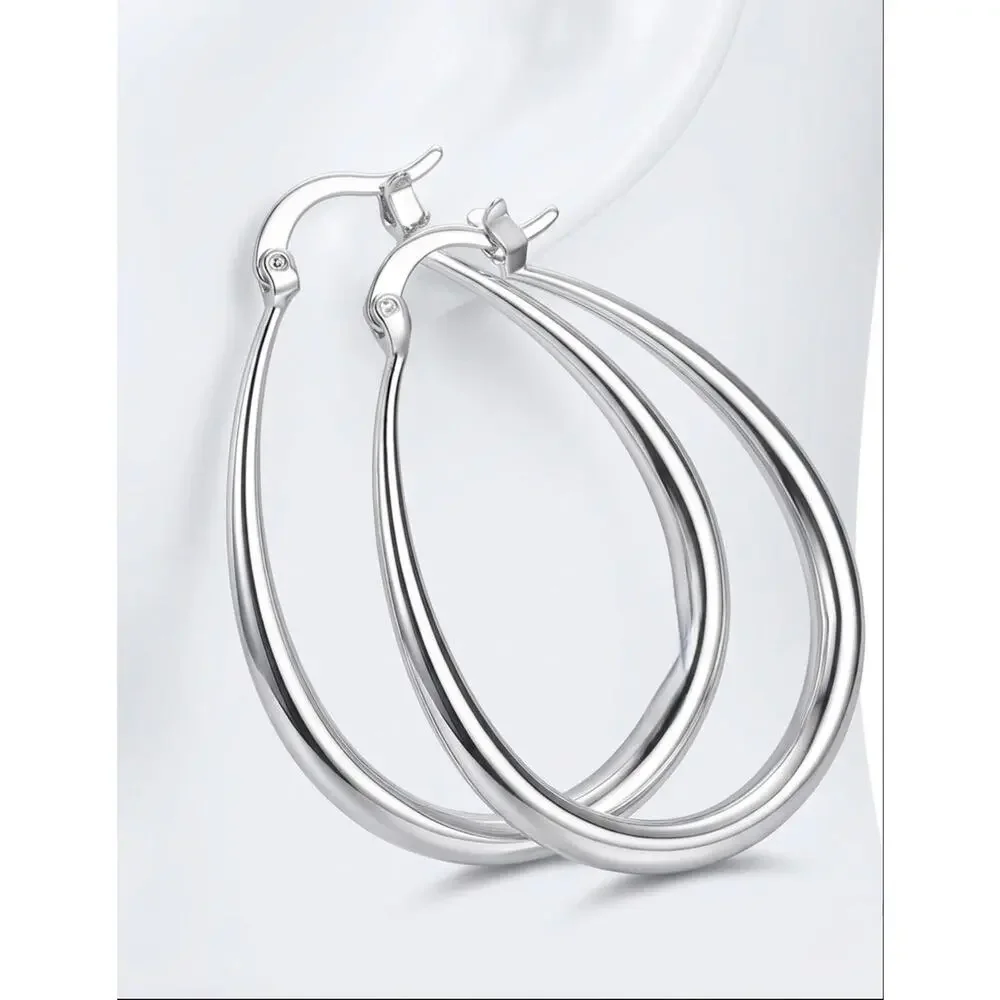 50CM Teardrop Sterling Silver Plated Hoop Earrings High Shine